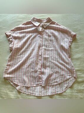super soft linen/tencel white & pink striped button up / size xl